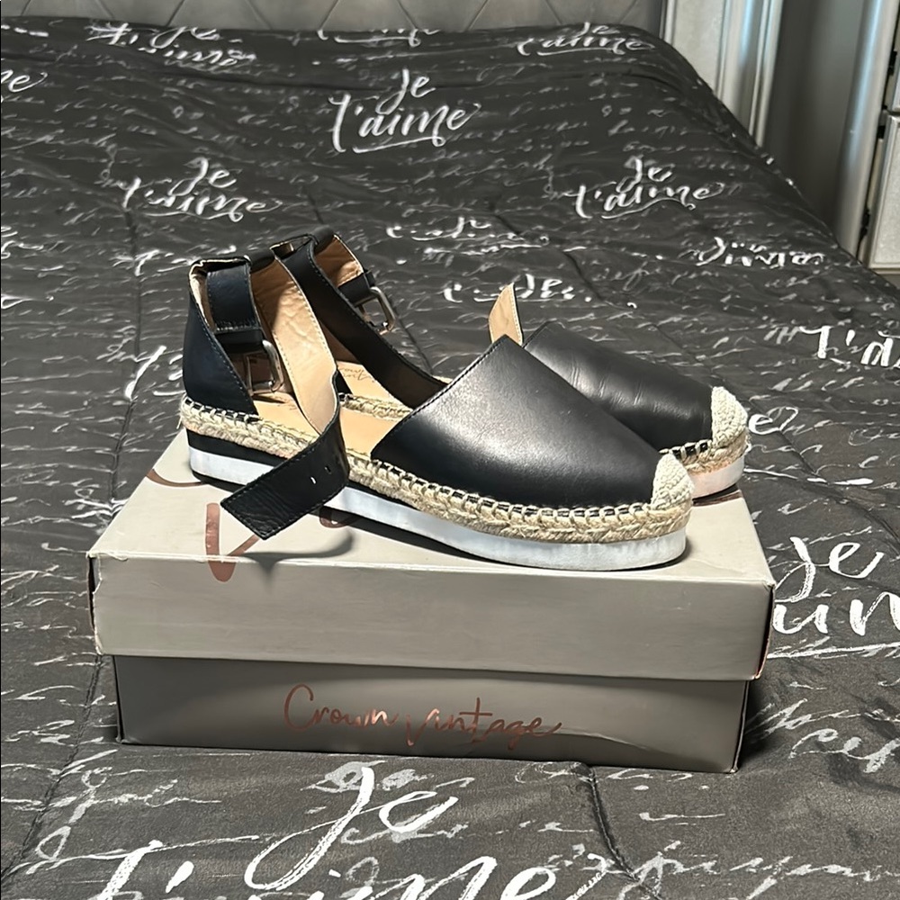 Crown Vintage Black Espadrilles with Slingback Design and Jute Sole